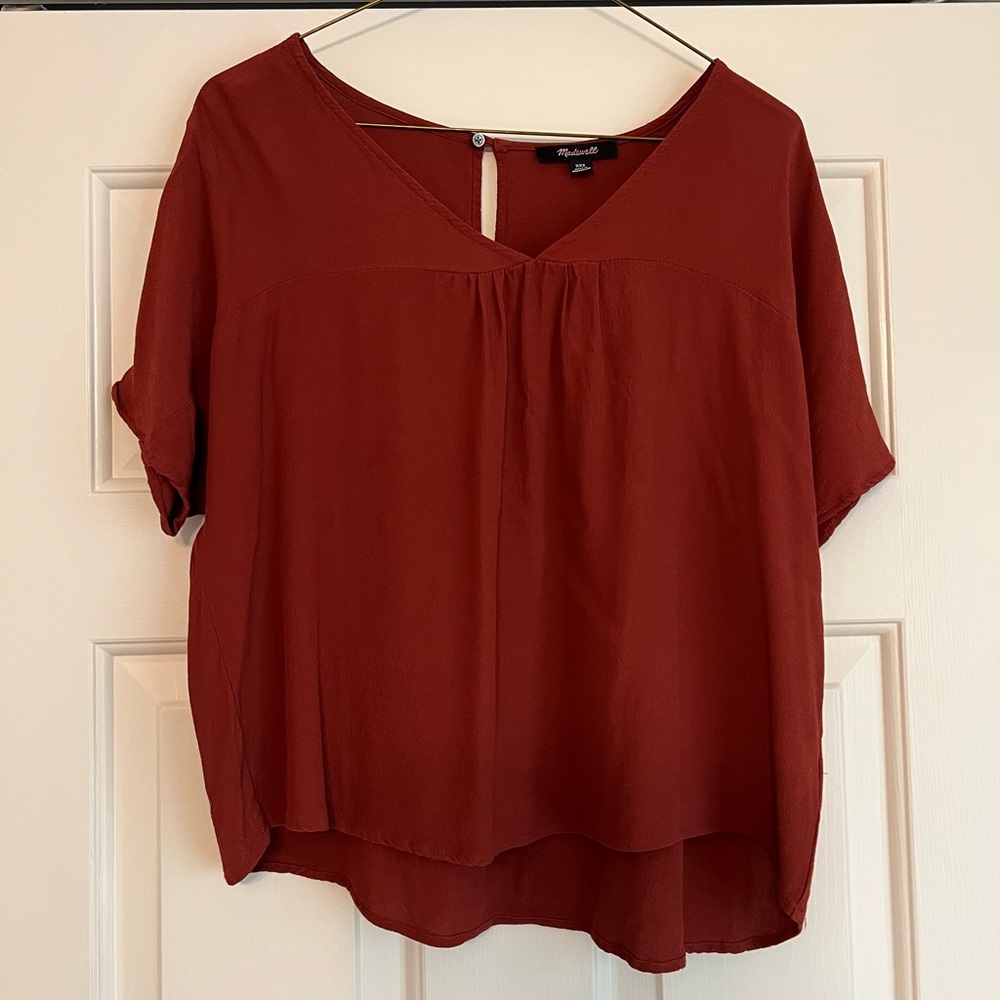 Madewell Women's Top Burnt Orange V-neck Short Sleeve Shirt - XXS